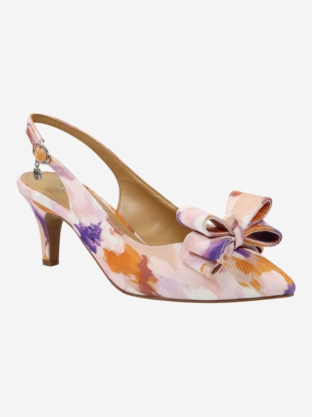 J.Renee Pink Multicolor Floral Print Bow Slingback Heels Size 9.5